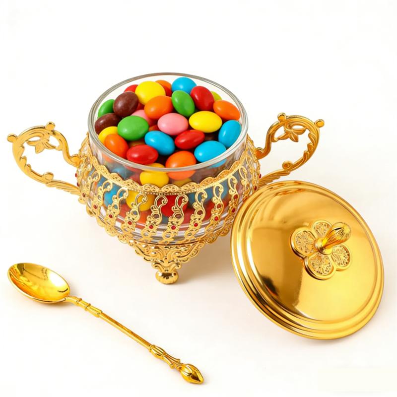 Luxury Glass Seasoning Jar Metal lid Spice jar With Spoon Kitchen Sugar Salt Spices Storage Box Household Container
