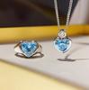 Love Color Skattring 2 Karat Blå Diamant Akvamarin Konstgjord Diamant Nisch Premium Hjärta Hänge Halsband Kvinna