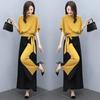 Summer Temperament Wide Leg Pants Suit Bow Short Sleeve Fashion Two Piece Suit for Women