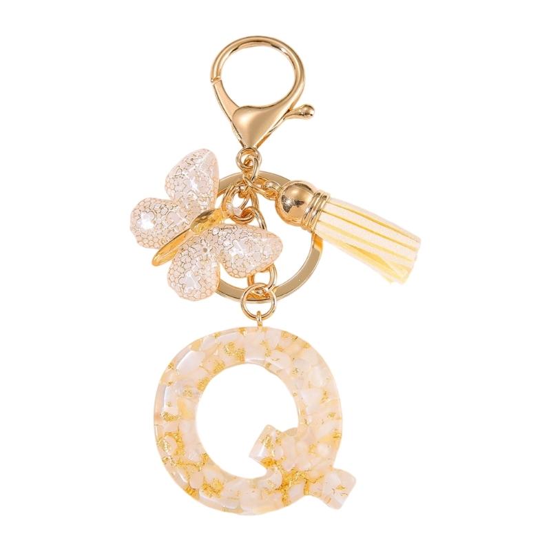 Trendy Metal Resin Keychain Butterfly Letter Tassels Designs Corrosion Resistant Lightweight Keyring For Women