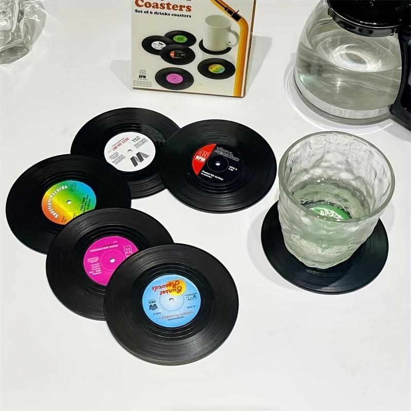 Retro Vinyl Record Coasters Set Anti-Skid Drink Coasters for Music Lovers Vintage Style Table Mats for Home Bar Kitchen Office