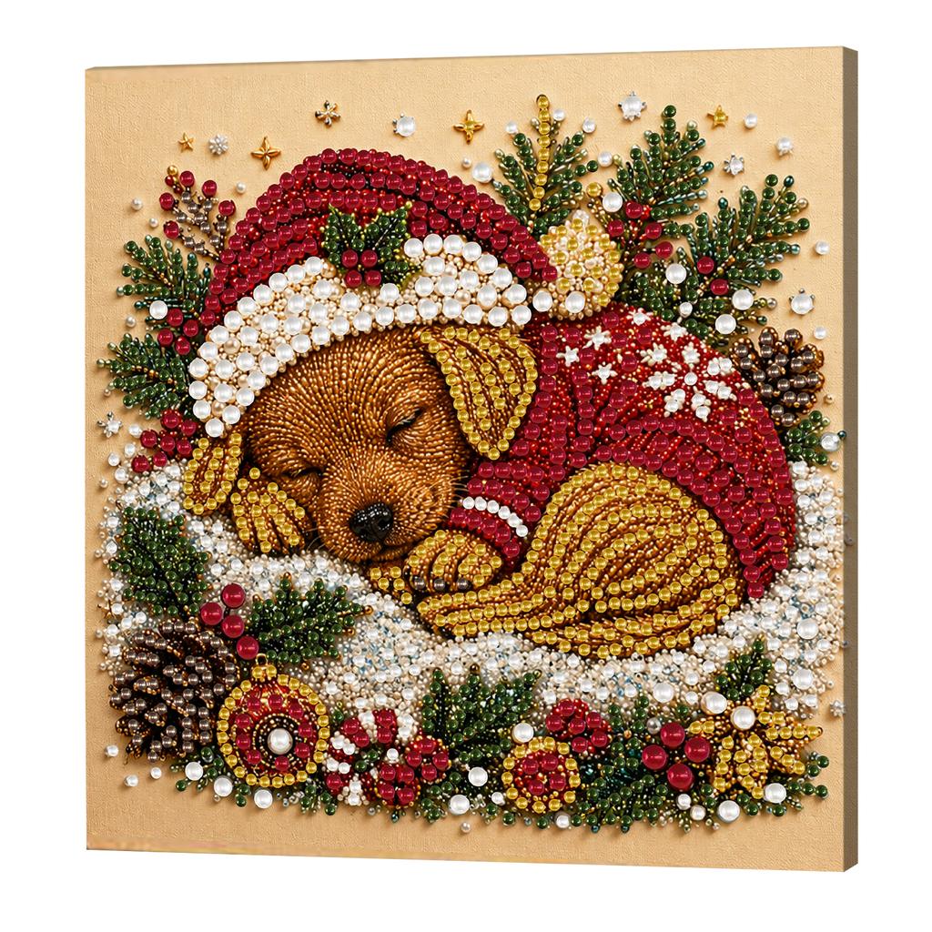 Christmas DIY Pearl Bead Art Painting Kit 20x20cm with Wooden Stretcher Frame Self-Adhesive Craft Set