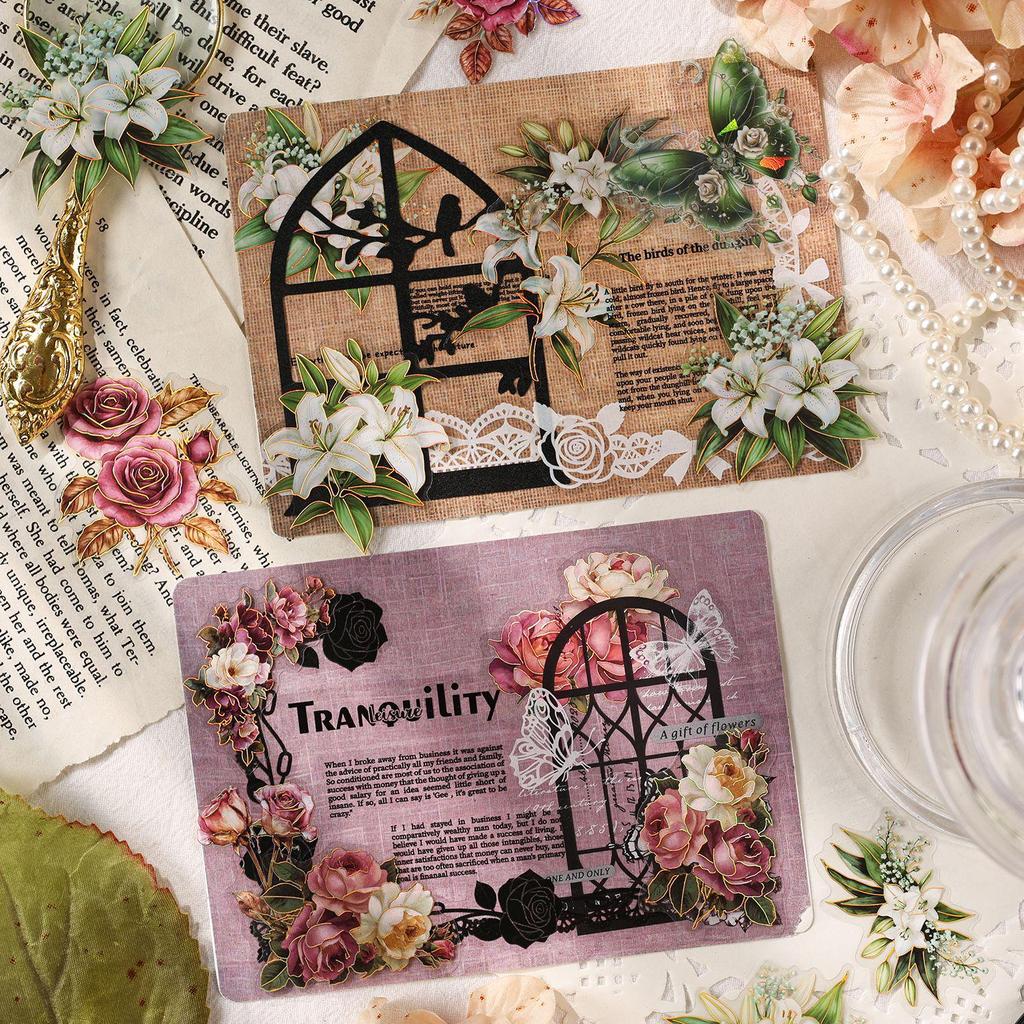 ZABC Flower Sea Dream Die-Cut PET Hot Stamping Sticker Pack - 20 Sheets of Floral Theme Stickers