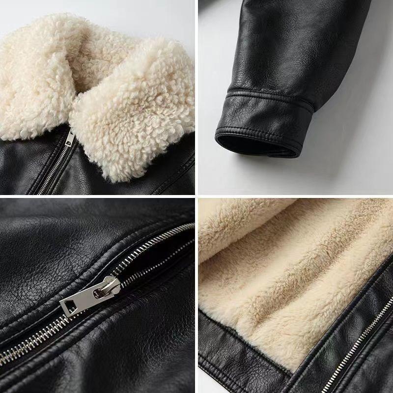 Women's leather jacket, new autumn/winter women's biker leather jacket, short high-waisted jacket, thick for women