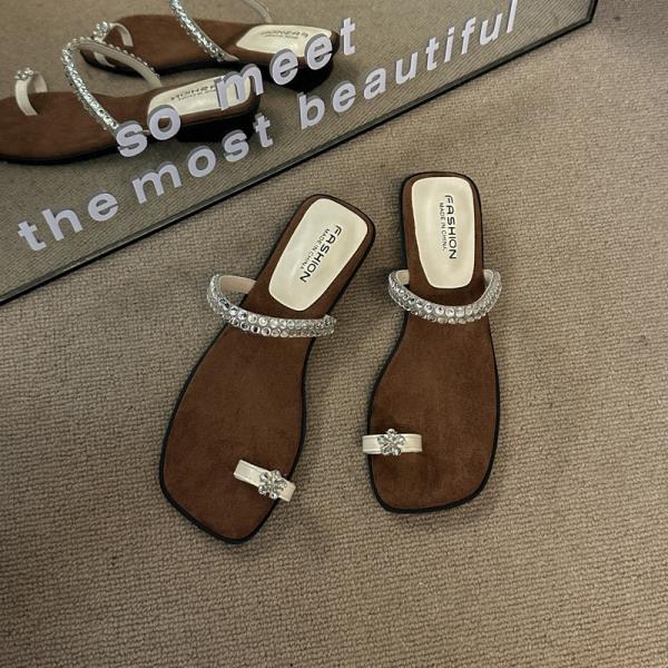 Fashion Shoes Woman's Slippers Glitter Slides Square Toe Rubber Flip Flops Shale Female Beach 2025 Jelly Hawaiian Sabot Soft Crystal