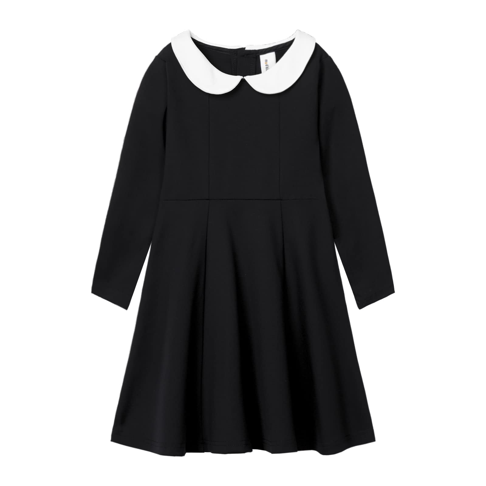 

LSMUDKINGDOM Formal Round Long for Size 120 Dress, Kids Collar, Flared, Sleeve, Black, Girls,