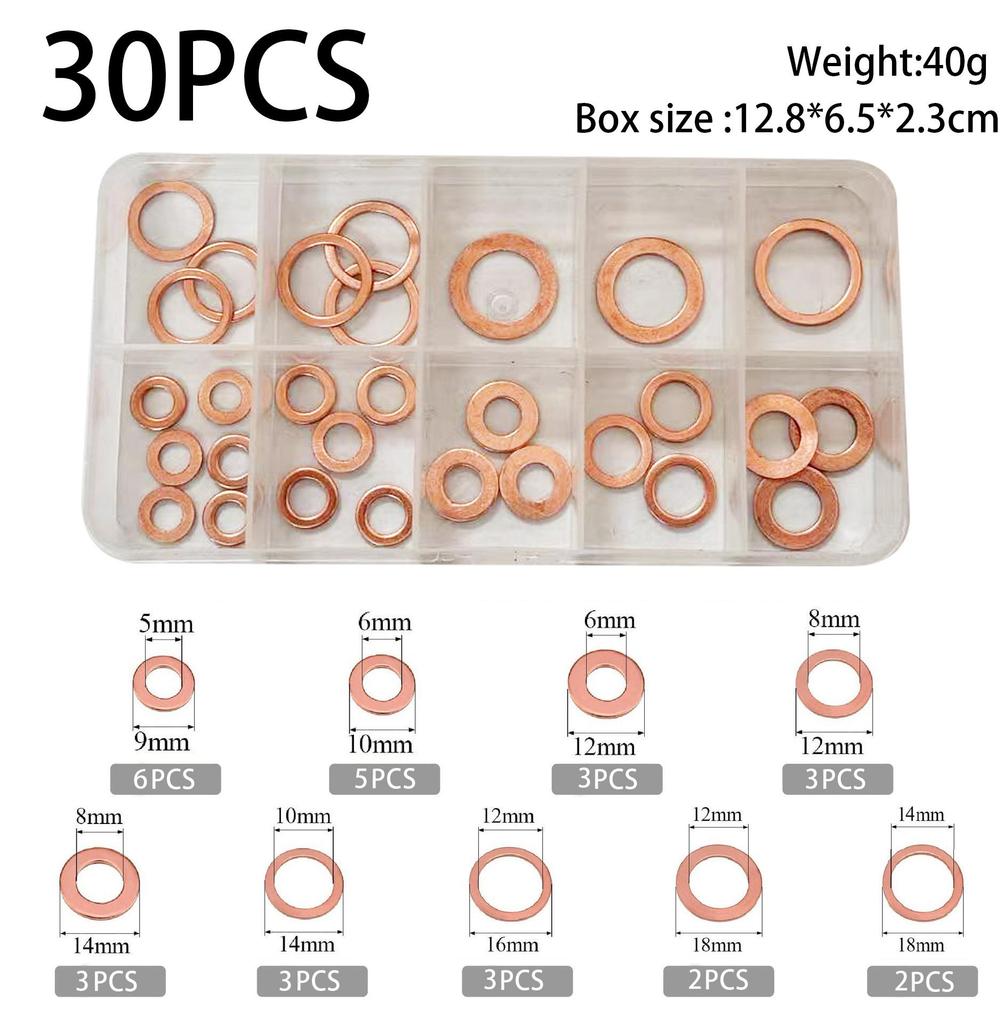 Copper Washer Marine Sealing Gasket Set, 50-400 Pcs, M5 Size