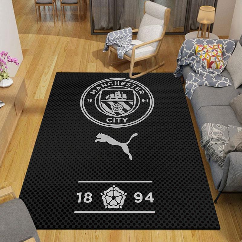 Manchester City Flannel Printed Carpet, Home Sofa Decoration for Living Room & Bedroom, Non‑Slip Play Flannel Floor Mat for Game Room