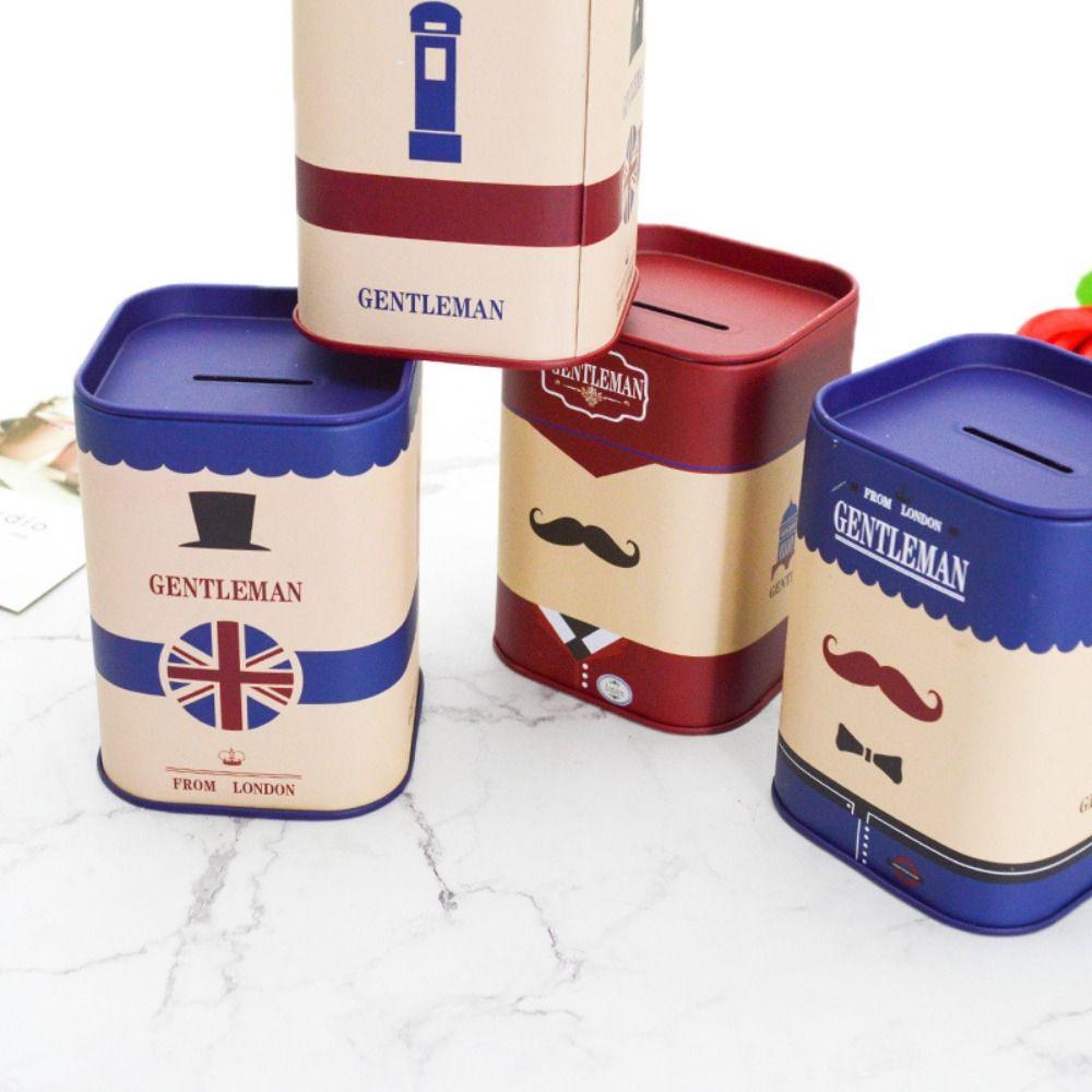 Square Shape Cute Pen Holder Iron Art Kids Storage Box Square Tinplate Piggy Bank  Children Gift