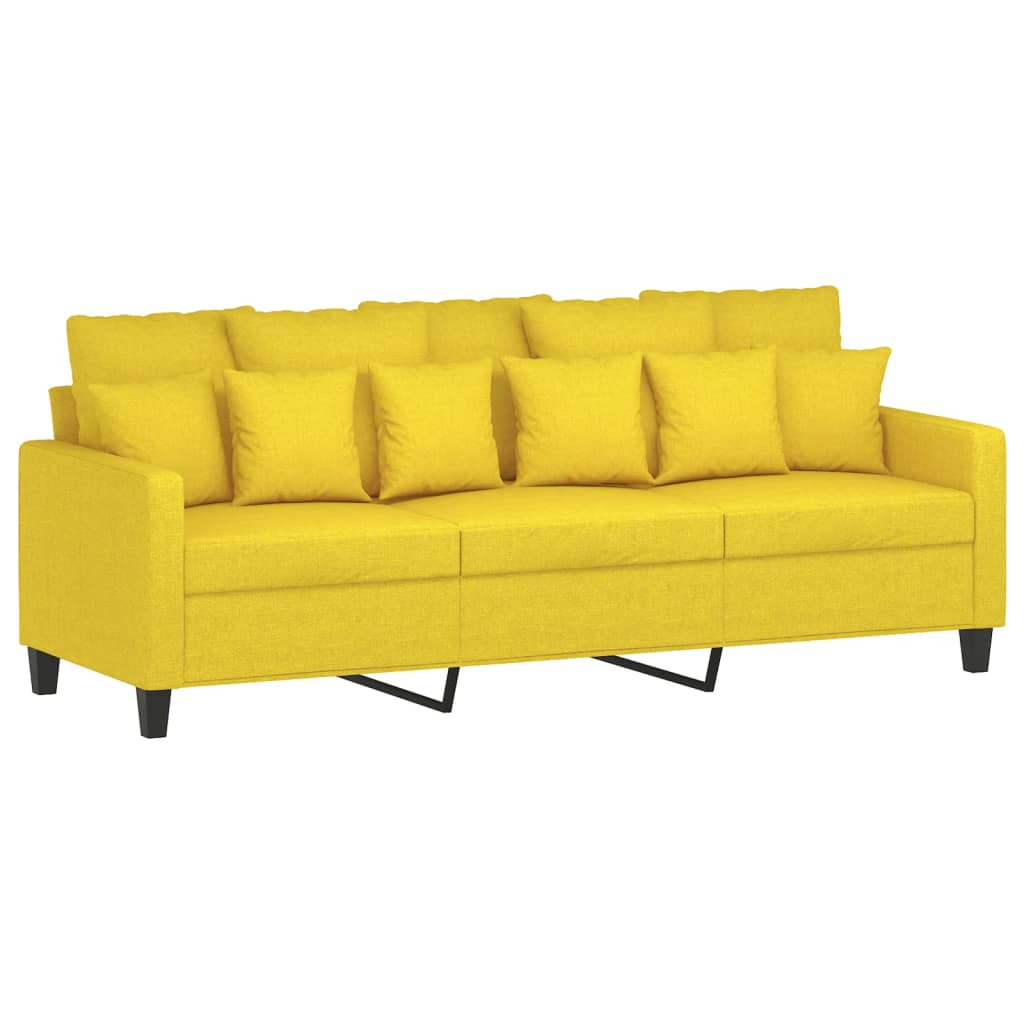 3 Seater Sofa with Footstool Light Yellow 180 cm Fabric