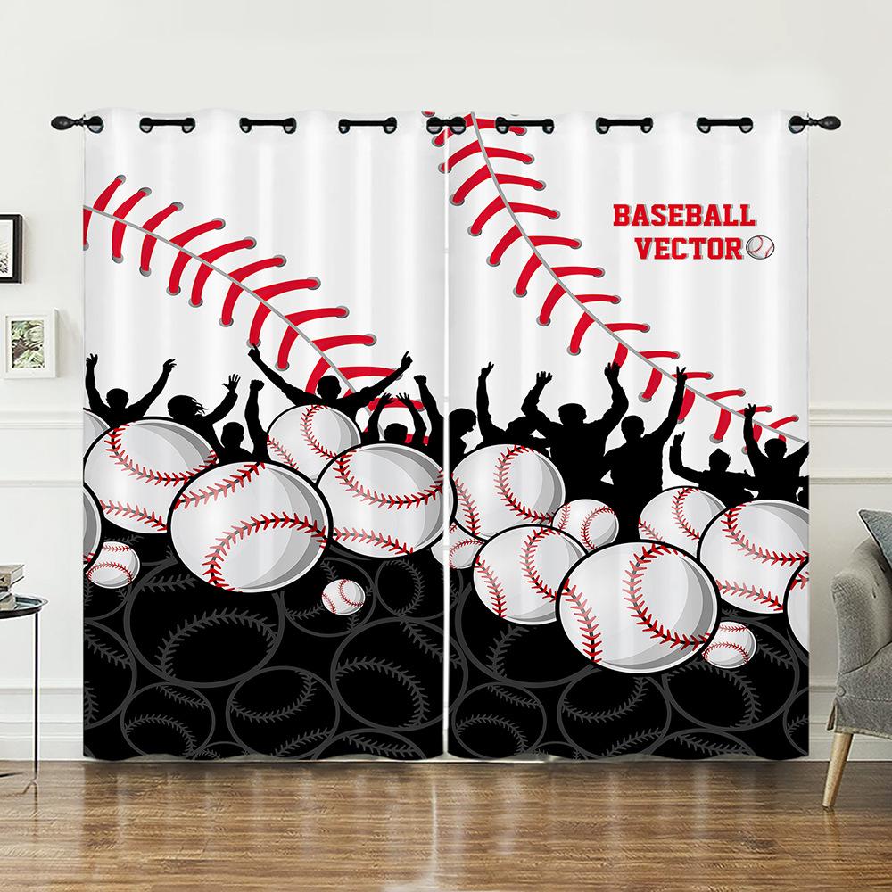 Curtain Bedroom Curtain Digital Printing Sports Baseball Blackout Curtain Fabric No Punching