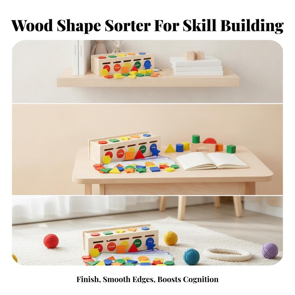Wooden Shape Sorting Box Preschool Toy with Cards Educational