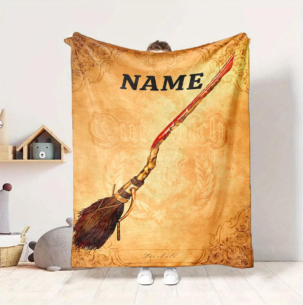 Custom Name Hogwarts Crest Flannel Blanket Throw Blanket Soft Warm Sofa Bed home Decor Unique Gift