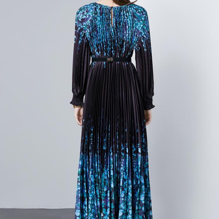 Herbst Damen Elegant Print Designer Lockerer Morgenmantel Lang Maxi Urlaubs-Partykleider mit Gürtel