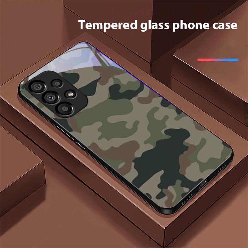 Camouflage Blue For Samsung Galaxy S10 20 Plus 21 FE 22 23 24 FE 25 Ultra Black Tempered Glass Phone Case Hard Shell