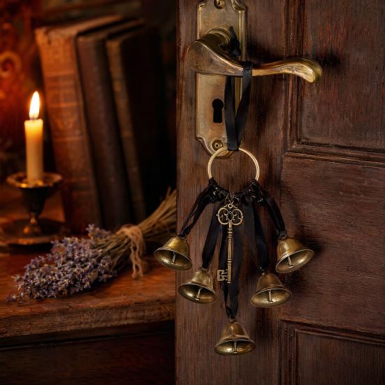 Boho Wall Hanging Ornament Witch Bells for Door Knob Protection, Handmade Rustic Farmhouse Decor Hanger, Vintage Decorative Bell Home Room Witchy