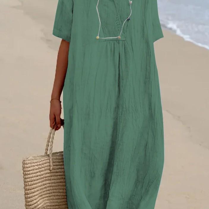 Dámské jednobarevné šaty z bavlny a lnu - Skladem