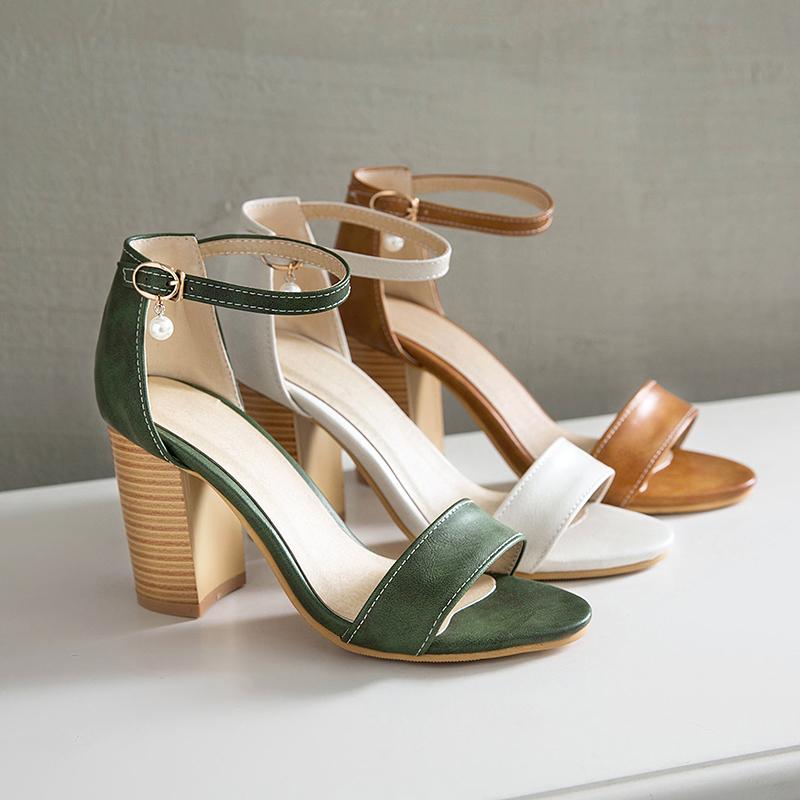 Women's high-heeled sandals summer classic simple and versatile thick-heeled large-size open-toed sandals