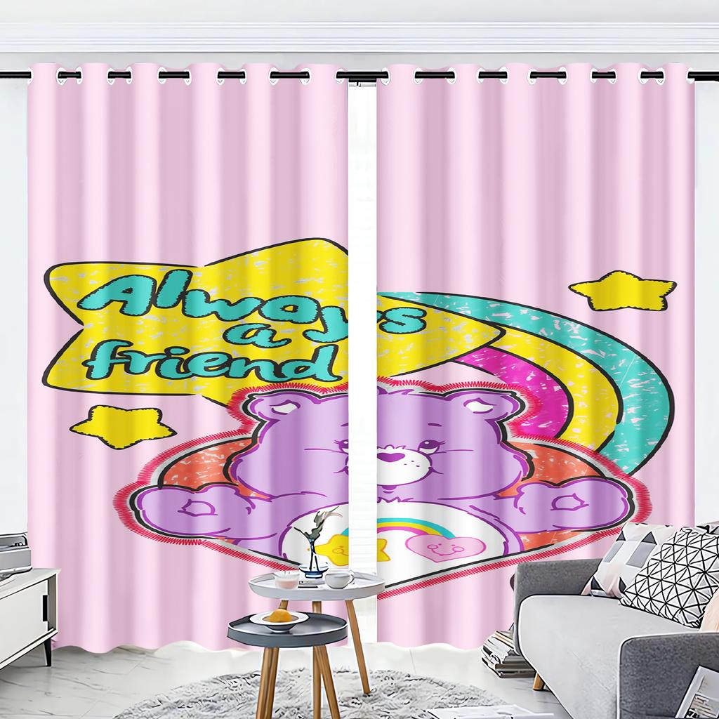Regenbogenbär Cartoon Vorhang Fensterdekoration Care Bears Polyester Verdunkelungsvorhänge Schlafzimmer Wohnzimmer Haus Tabletts Sets Perfekt für Bereich