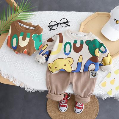 Neue Kinder Cartoon Mode Brief Druck Pullover Langarm Zwei Stück Set