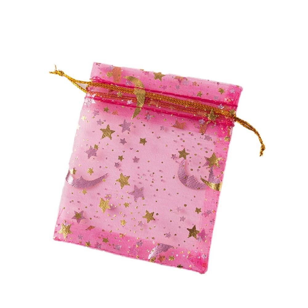 10pcs Organza Gift Bags Multicolor Moon & Star – Jewelry Pouches for Wedding, Party Favors, Candy, and Jewelry Packaging