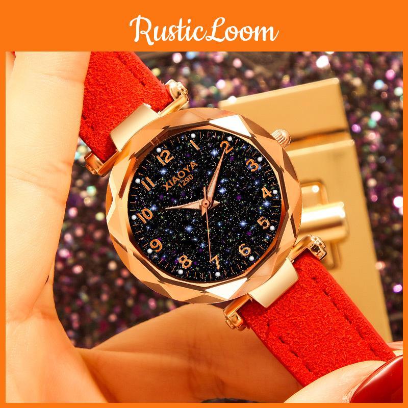 Stylish Women Wristwatch Featuring A Luminous Starry Sky And Rhinestone Details