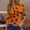 Women's Casual 3/4 Sleeve Halloween Print Round Neck Blouse for Party and Daily Wear