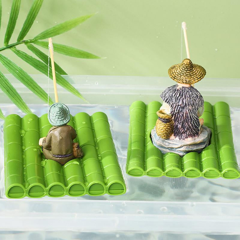 Floating Aquarium Decor Miniature Garden Decor Old Man Fishing Floating Raft Design Fish Tank Landscape Decoration