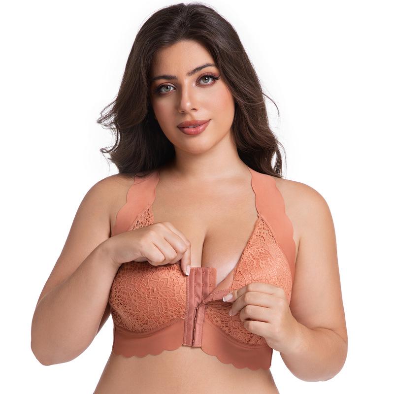 Plus Size Wireless Lace Front Buckle Push-Up French Sleep Bra