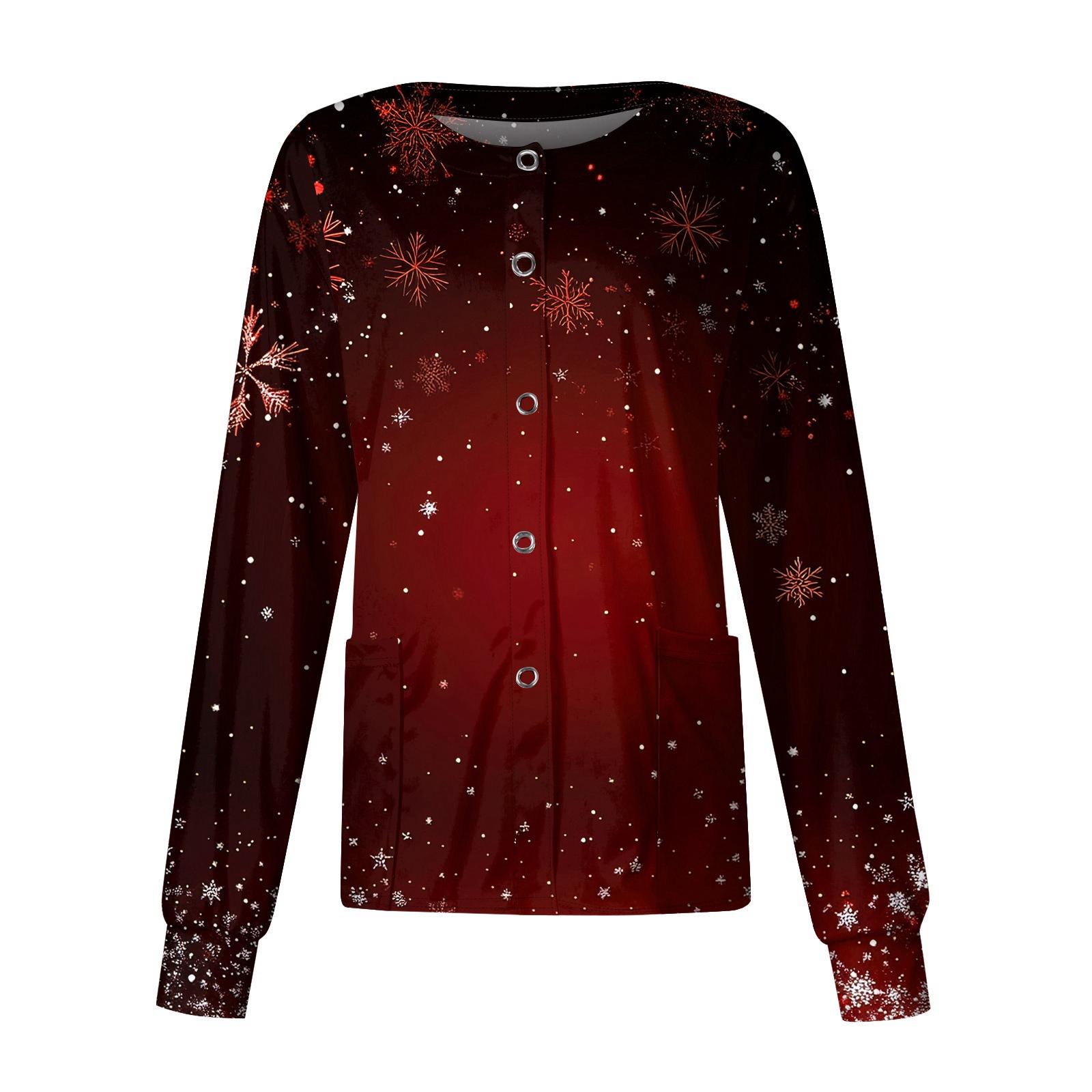 

Женский повседневный однобортный однобортный защитная одежда с рождественским принтом и длинными рукавами, кардиган, топ XXXL