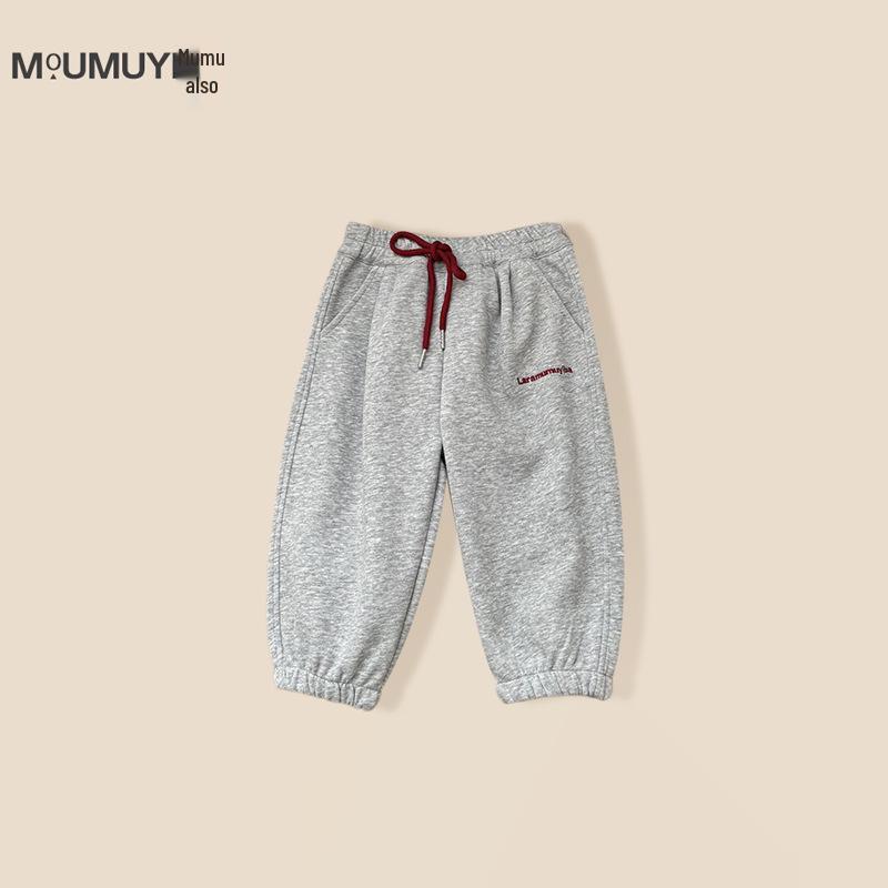 

Boys Korean Style Cuffed Sweatpants with Letter Embroidery - Casual and Versatile Spring 2025 Trousers. 90 cm хизер серый