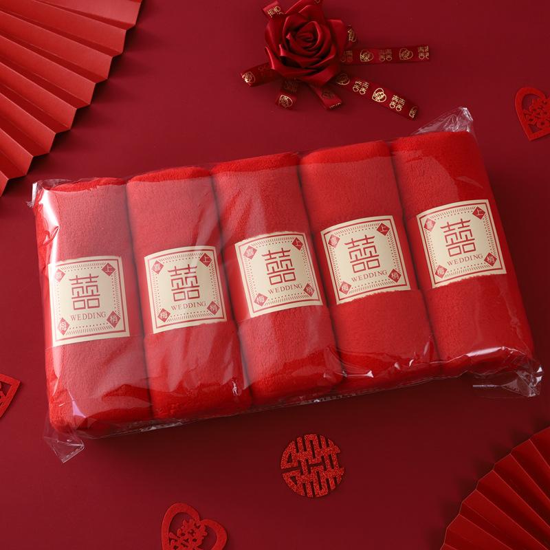 Coral Fleece Wedding Big Red Towel Wedding Happy Event Hand Towel Happy Character Pearl Bear Couple Red Towel