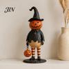 Harz Herbst Tischdekoration Kürbis Hexe Figur, Gruselige Halloween Statue mit Laterne, Einzigartiges Feiertagsgeschenk für Vintage Gothic Tischplatte Kaminsims