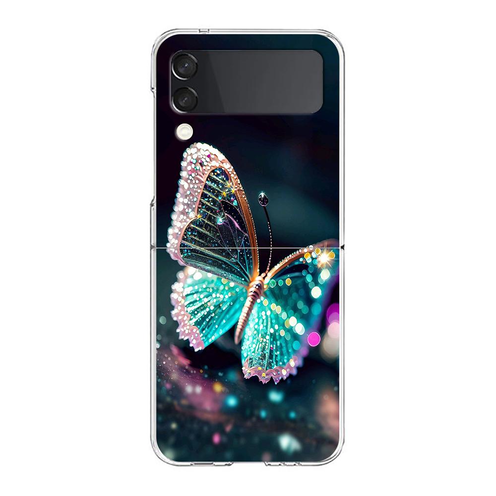 Phone Cover For Samsung Galaxy Z Flip 6 5 4 Case Transparent For Samsung Z Flip 3 Hard PC Shell Luxury Butterfly Glitter Clear