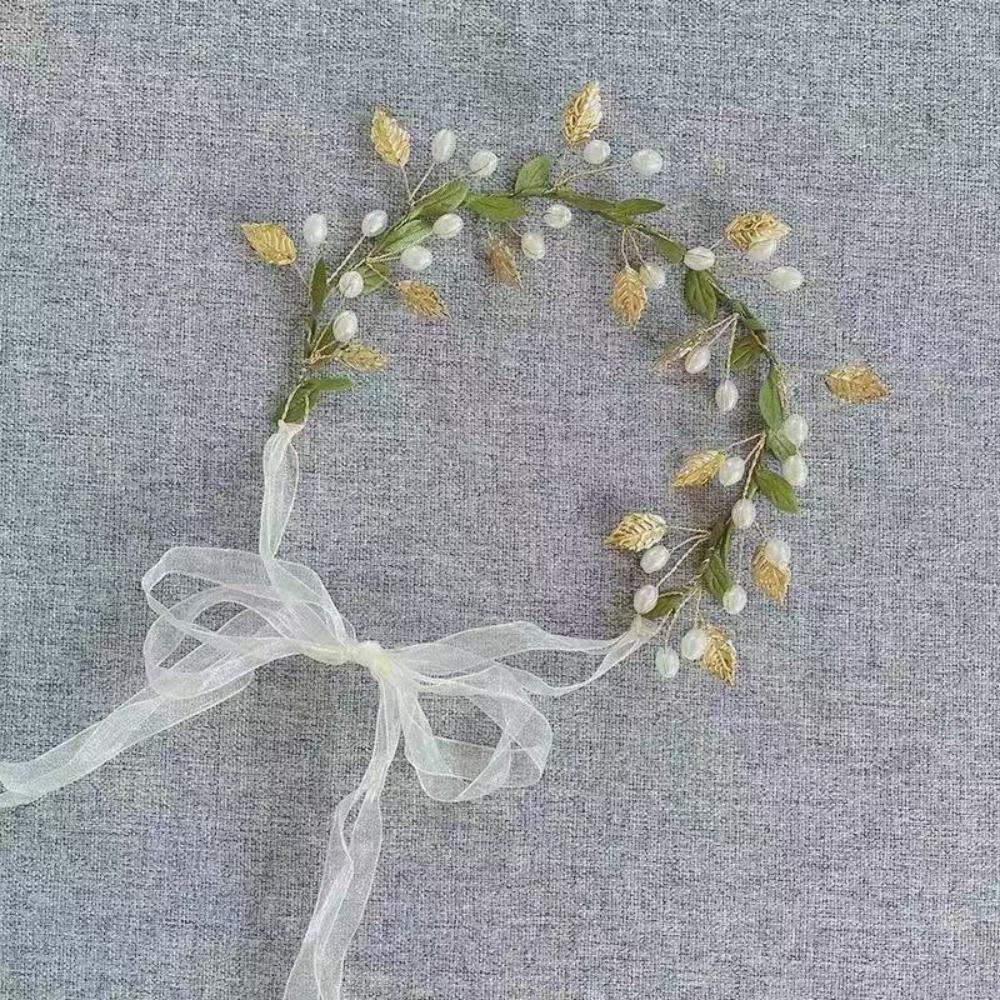 

1 Pack Forest Style Wheat Ear Green Leaf Ribbon Children s Headband, Fresh Pastoral Style, Flower Girl Wedding / Birthday Party