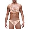 Grote Mannen Sissy Bikini Crossdressing Lingerie Set Kant Doorzichtig Bh Top Met Broekje Strings Ondergoed Gay Nachtkleding Mtf Nachtkleding