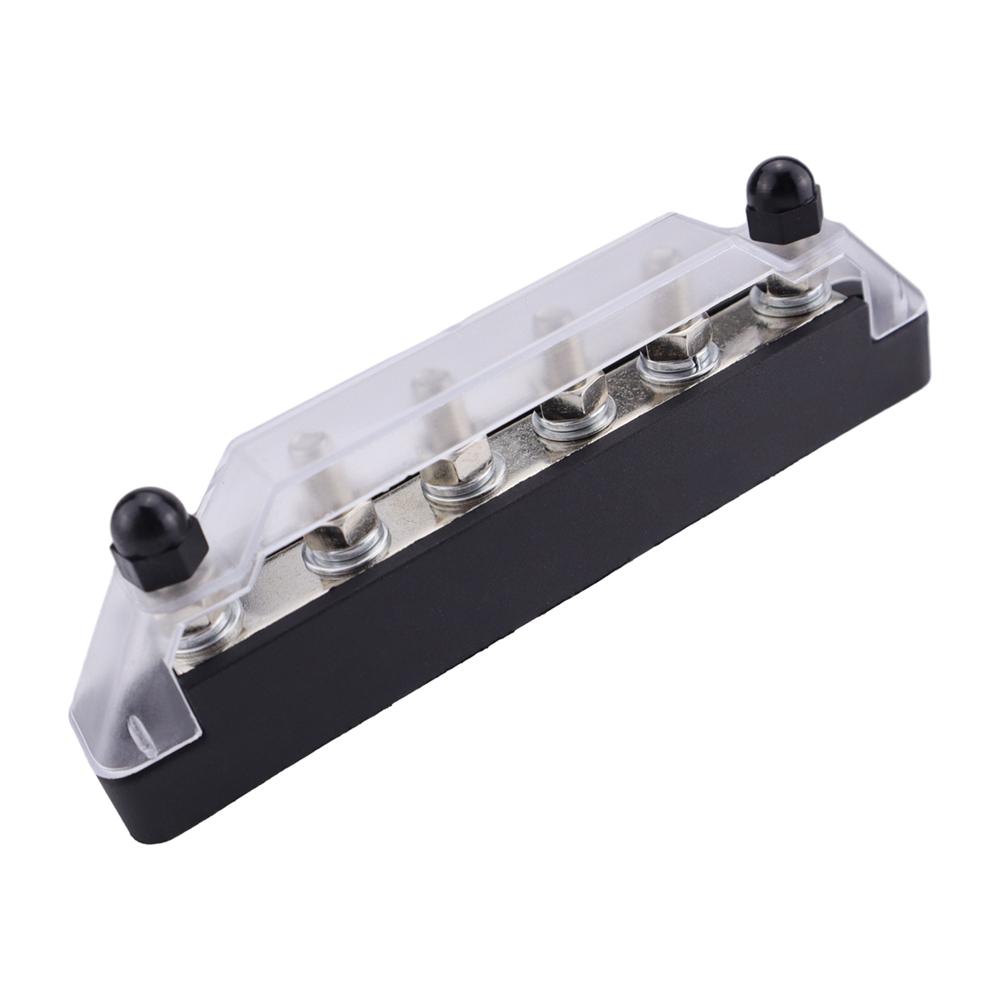 Bus Bar Marine 12V-48V Power Distribution Block with Cover with 6 x 1/4” (M6) Post Battery 12V Bus Bar for Car Boat Marine