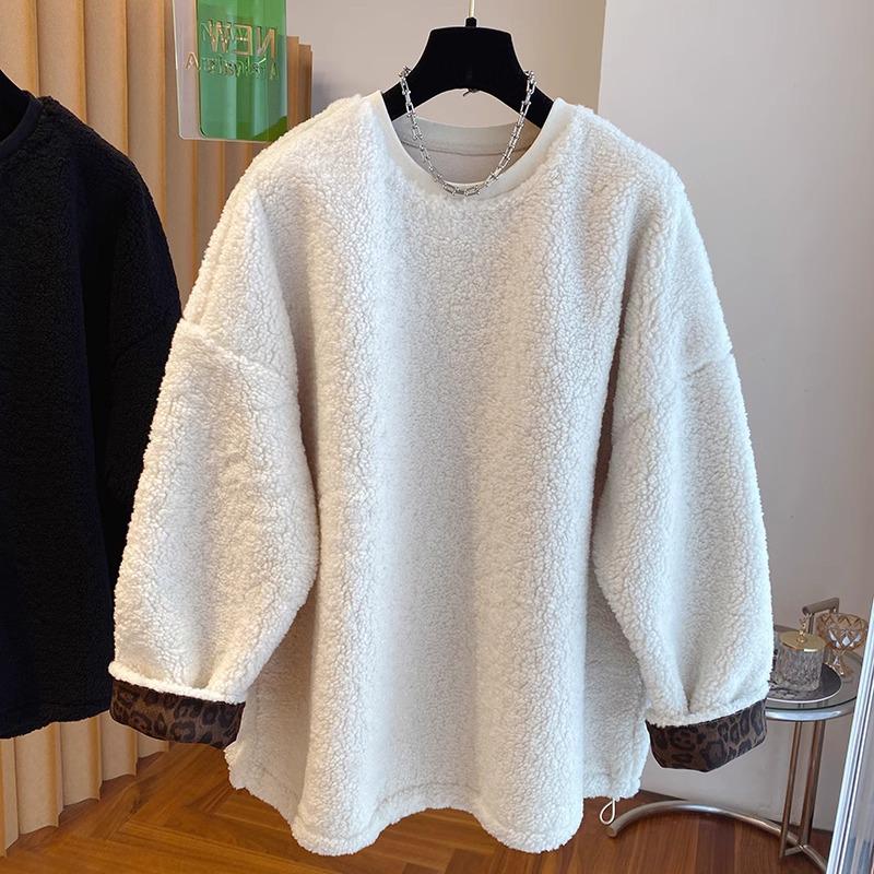 Women's Fluffy Fleece-Lined Lambswool Crew Neck Sweatshirt: Thick, Cozy, and Loose-Fit Pullover (2024).