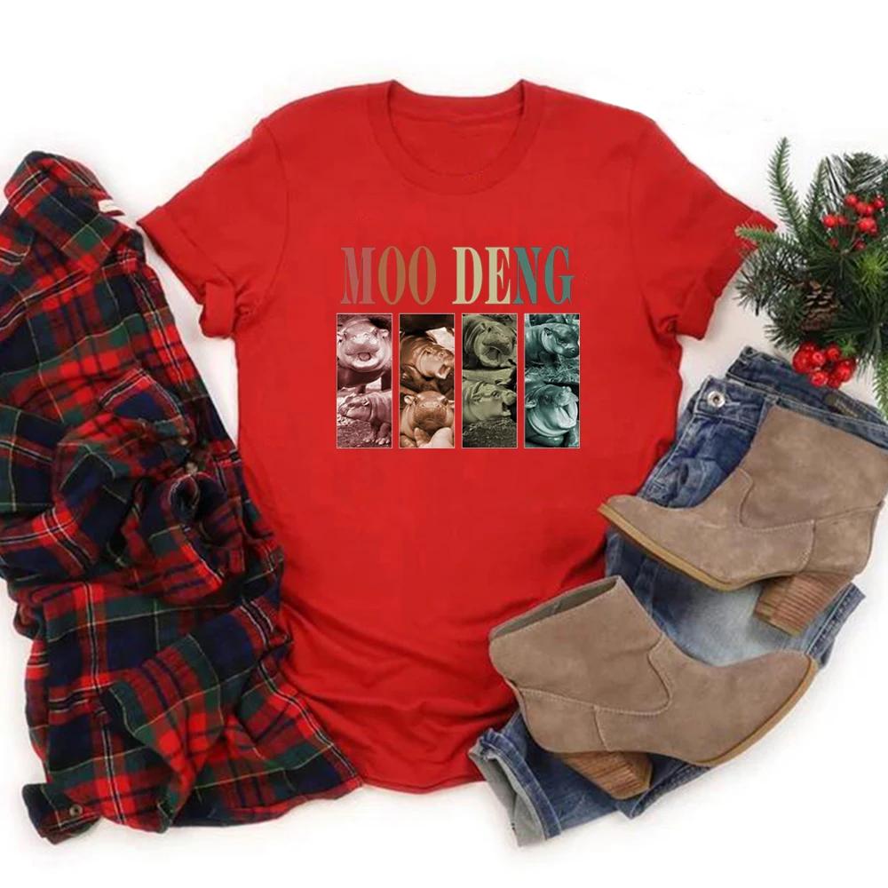 Vintage Moo Deng T Shirt Baby Hippo Tshirts Cute Moo Deng T-Shirt Women Graphic Tee Short Sleeve Hippo Lover T-shirt Women Tops