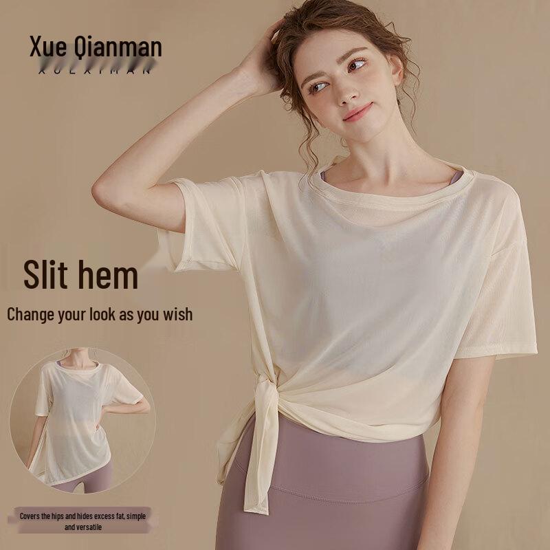 Xueqieman Women s Loose Yoga & Fitness Short Sleeve T-Shirt L