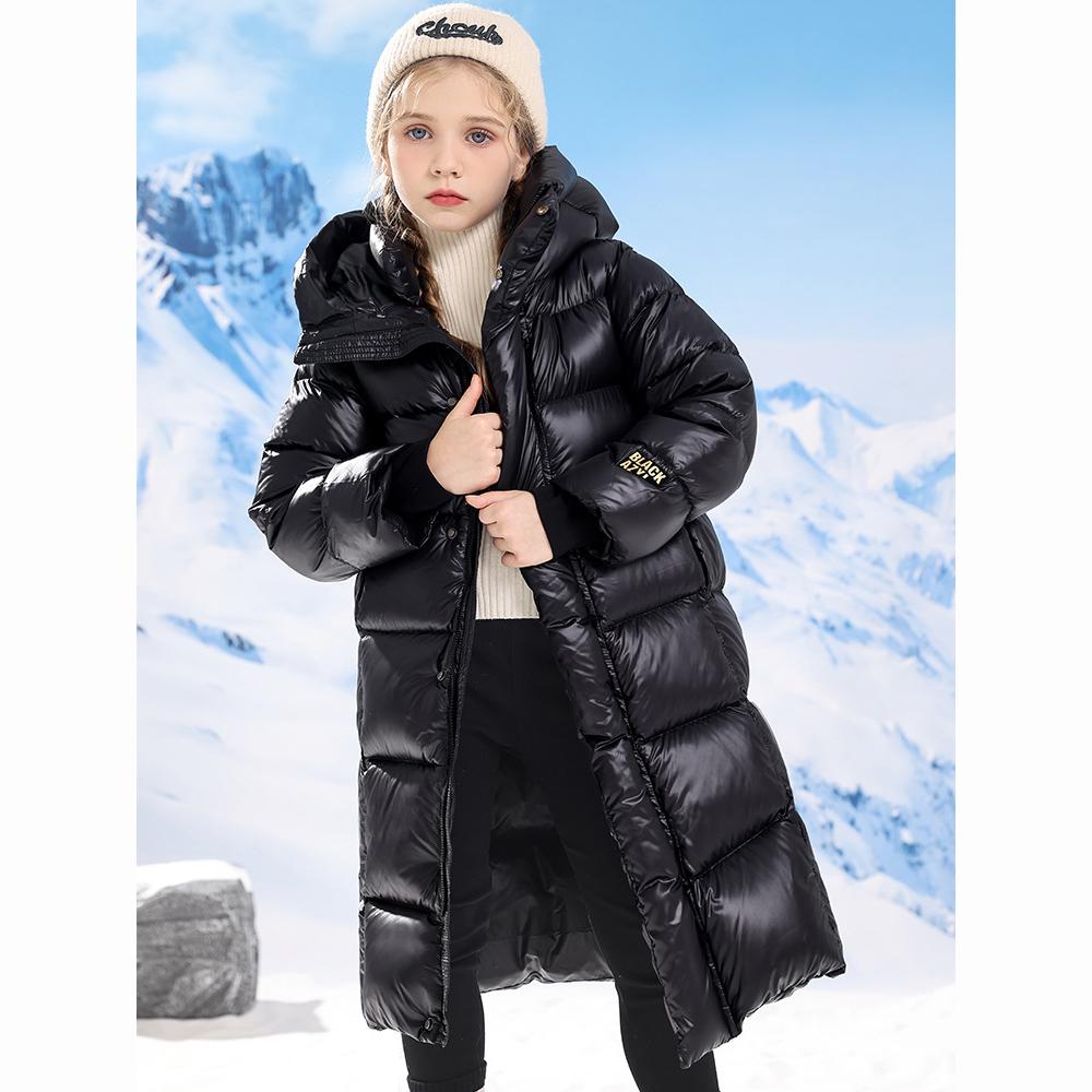 Winter Black Down Jacket Girls Boys Waterproof Hooded Coat Children Outerwear Clothing