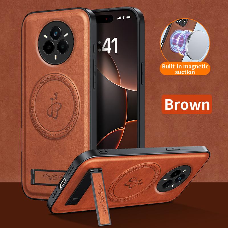 

Роскошный магнитный держатель-подставка Чехол для телефона из ПУ кожи для Magsafe Realme 14 Pro Plus Беспроводная зарядка Логотип Крышка Realme 14 Pro