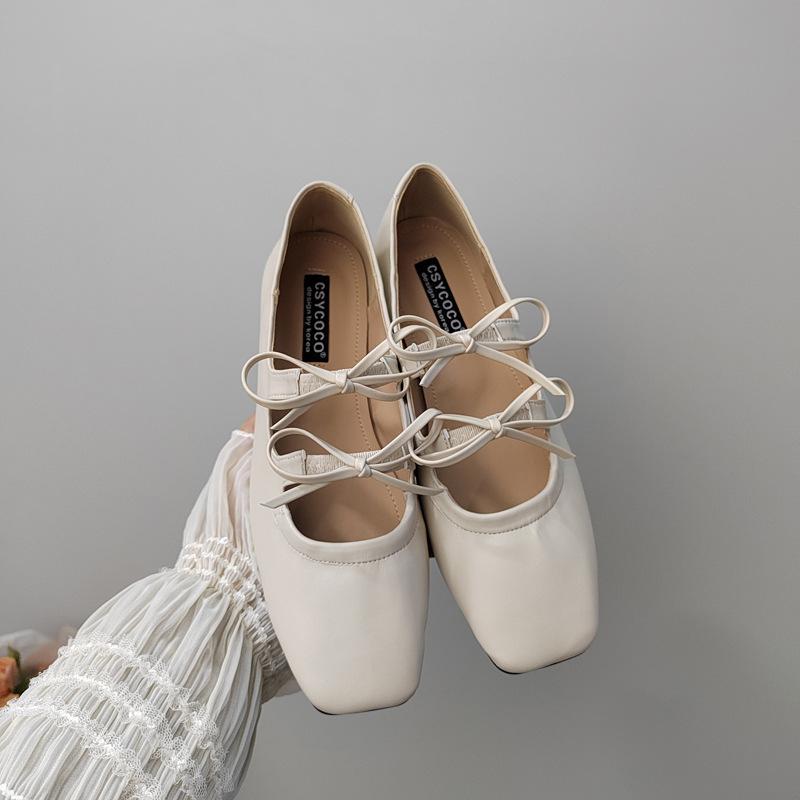 

Korean version of square head butterfly flat shoes French ballet shoes 39 абрикосовый