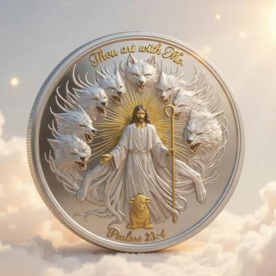 Tu esi su manimi Tikėjimo Atminimo Moneta Jėzus Gerasis Ganytojas Saugantis Avinėlį Nuo Vilkų Kišeninis Žetonas Psalmė