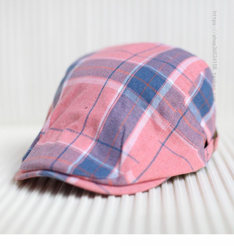 Neue bunte karierte modische Hut für Männer und Frauen Universal Frühling und Sommer Japanisch lässig literarischer Maler Sonnenhut M（56-58cm） pink