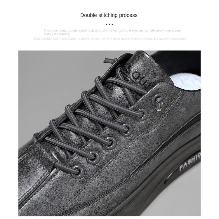 Men's Black Leather Casual Sports Shoes with Breathable, Waterproof, and Non-slip Features
