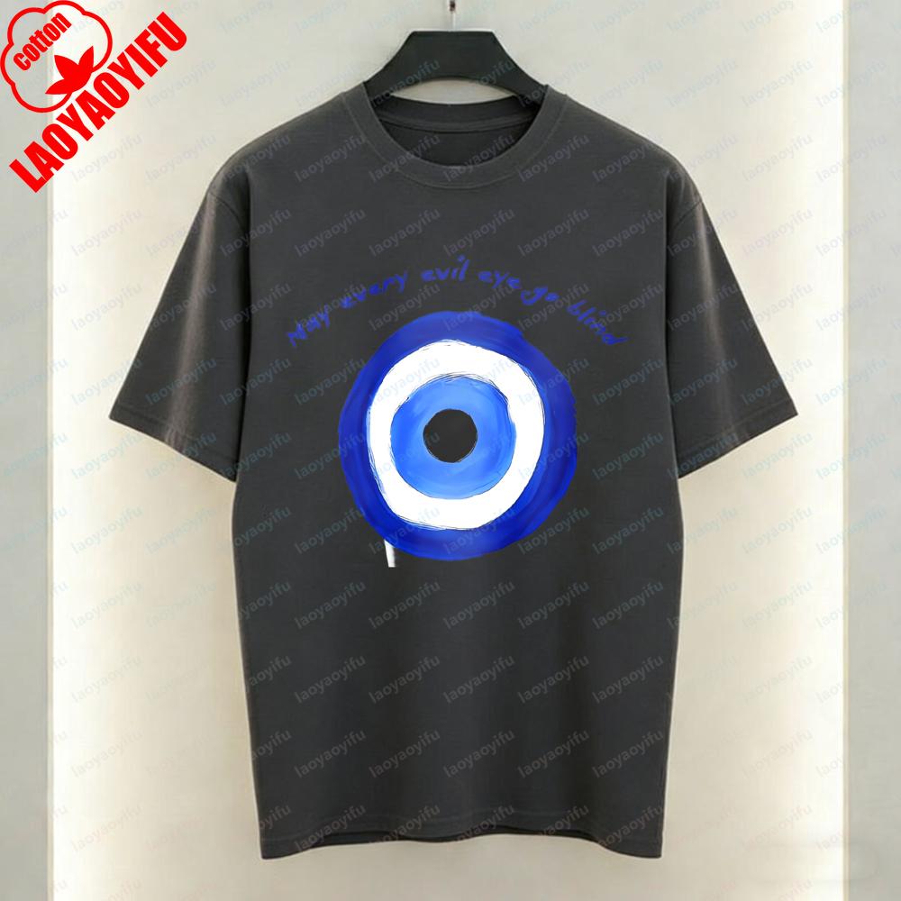 Evil Eye Protection Unisex TShirt Y2K Fashion Blue Unique Graphic TOPS Trendy Casual Style Cotton Tee Streetwear Unisexs Womens
