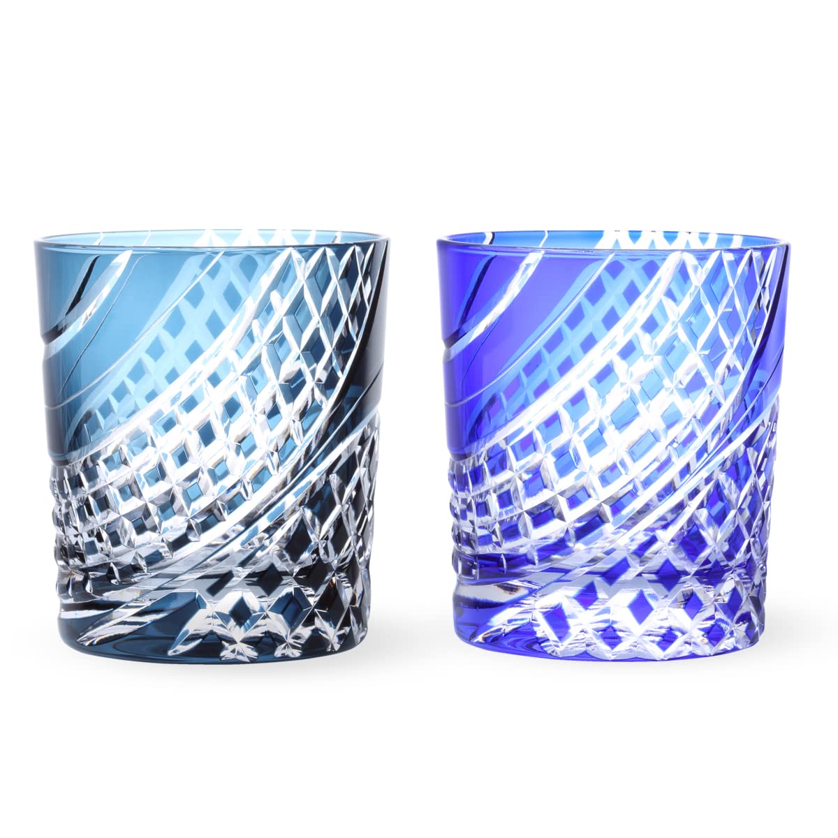 

Retro Kiriko Pair of Glass Flowing Water Lattice Ink Blue Current Model J-kitchens Cups, 80xH90mm, 280cc, Pattern, & Blue, Kasho,