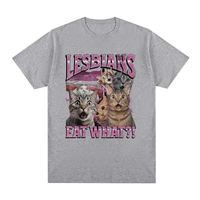 Esbians Essen Was Lustige Katzenliebhaber Meme Humor T-Shirt Herren Damen Mode T-Shirt Lässig Kurzarm T-Shirts