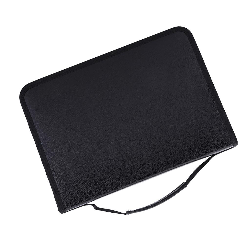 1pc Large Capacity PU Leather Fabric Pencil Case Zipper Pen Bag (Black)